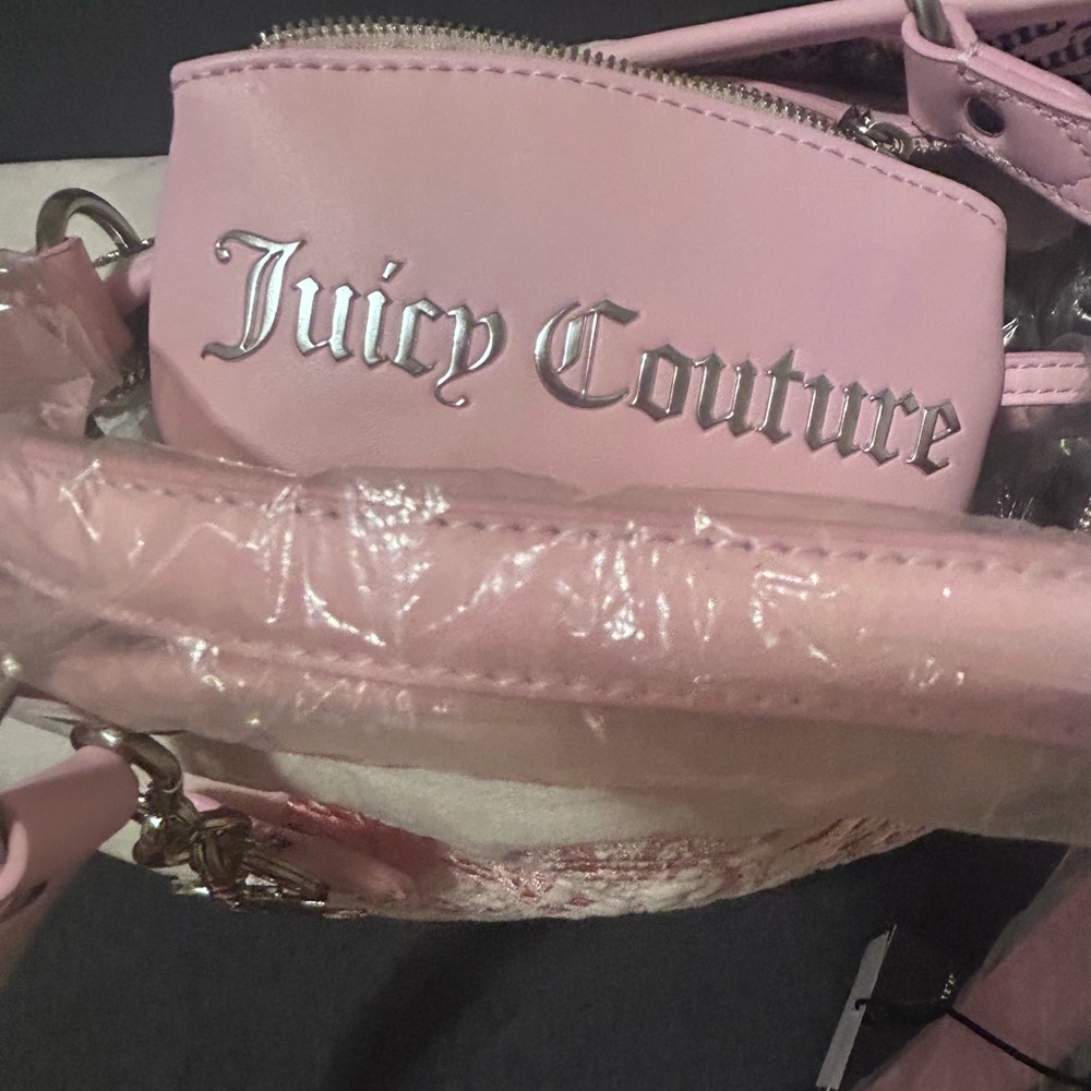Juicy Couture Twig Scottie Dogs Tote Bag Pink Velour Rare Shopper NWT - Picture 5 of 12